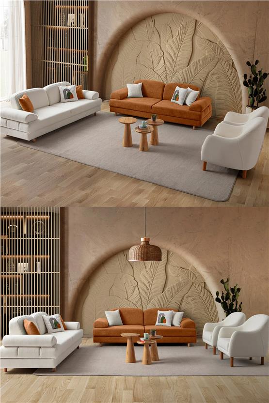 Eymense Aries Yataklı Sandıklı Koltuk Takımı 3+3+1+1 Turuncu