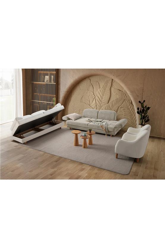 Eymense Aries Yataklı Sandıklı Koltuk Takımı 3+3+1+1 Sütlü Kahve