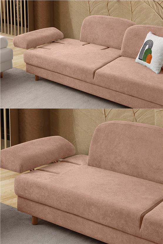 Eymense Aries Yataklı Sandıklı Koltuk Takımı 3+1 Pembe