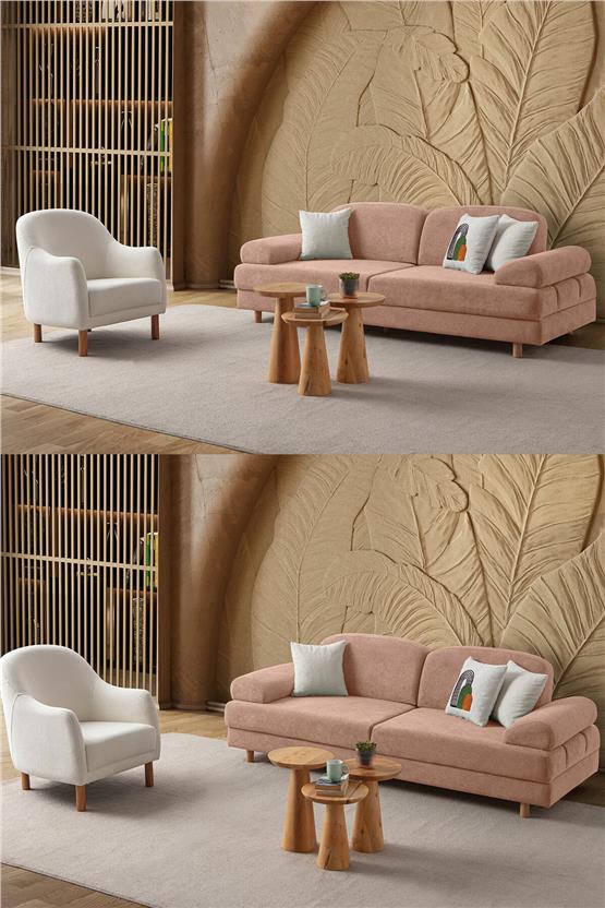 Eymense Aries Yataklı Sandıklı Koltuk Takımı 3+3+1 Pembe