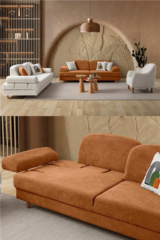 Eymense Aries Yataklı Sandıklı Koltuk Takımı 3+3+1 Turuncu