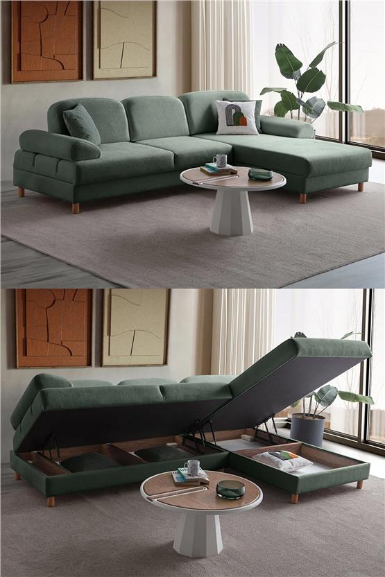 Eymense Aries Yataklı Sandıklı Köşe Takımı Yeşil Sağ Köşe