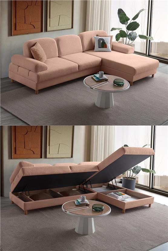 Eymense Aries Yataklı Sandıklı Köşe Takımı Pembe Sağ Köşe