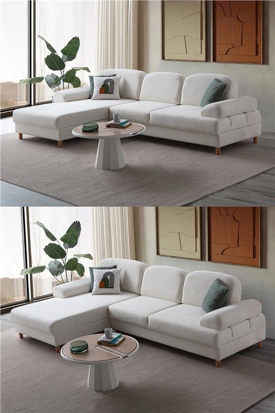 Eymense Aries Yataklı Sandıklı Köşe Takımı Beyaz Sol Köşe