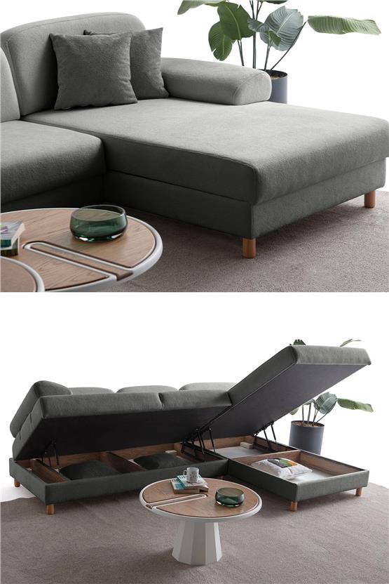 Eymense Aries Yataklı Sandıklı Köşe Takımı Antrasit Sağ Köşe