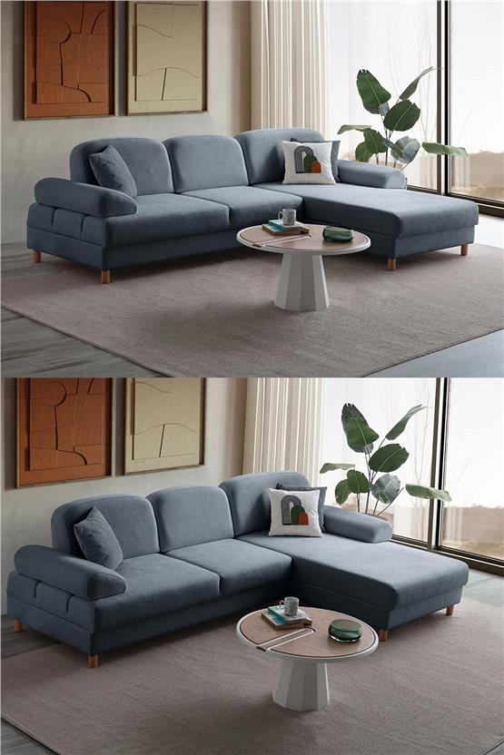 Eymense Aries Yataklı Sandıklı Köşe Takımı Mavi Sağ Köşe