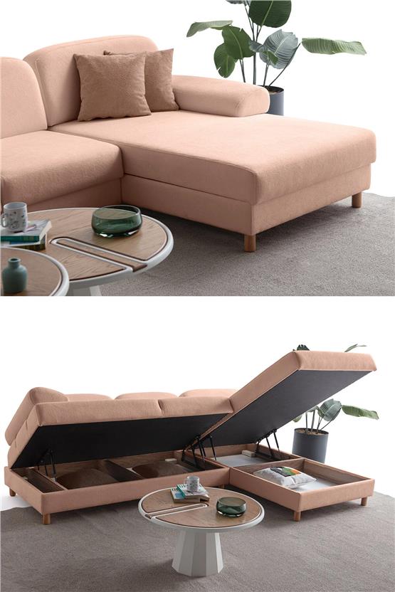 Eymense Aries Yataklı Sandıklı Köşe Takımı Pembe Sağ Köşe