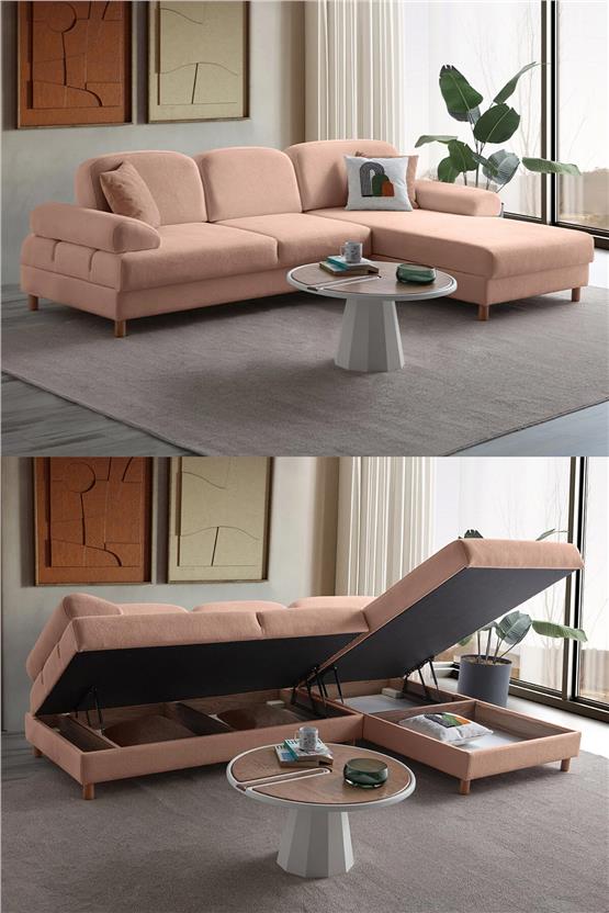 Eymense Aries Yataklı Sandıklı Köşe Takımı Pembe Sağ Köşe