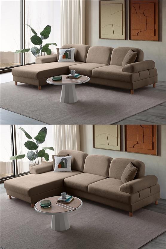 Eymense Aries Yataklı Sandıklı Köşe Takımı Kahverengi Sol Köşe