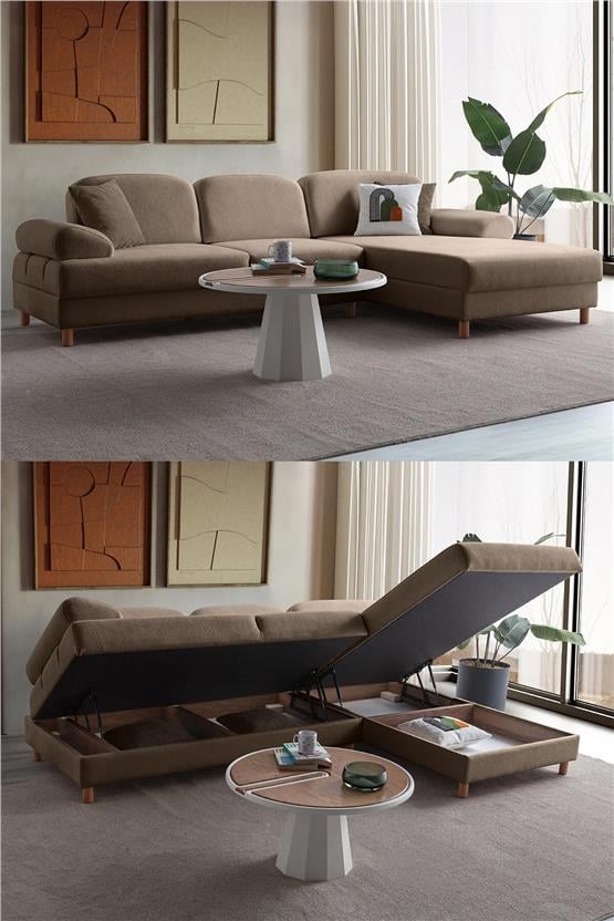 Eymense Aries Yataklı Sandıklı Köşe Takımı Kahverengi Sağ Köşe