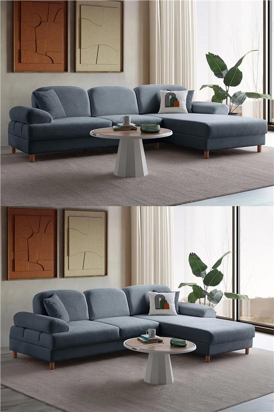 Eymense Aries Yataklı Sandıklı Köşe Takımı Mavi Sağ Köşe