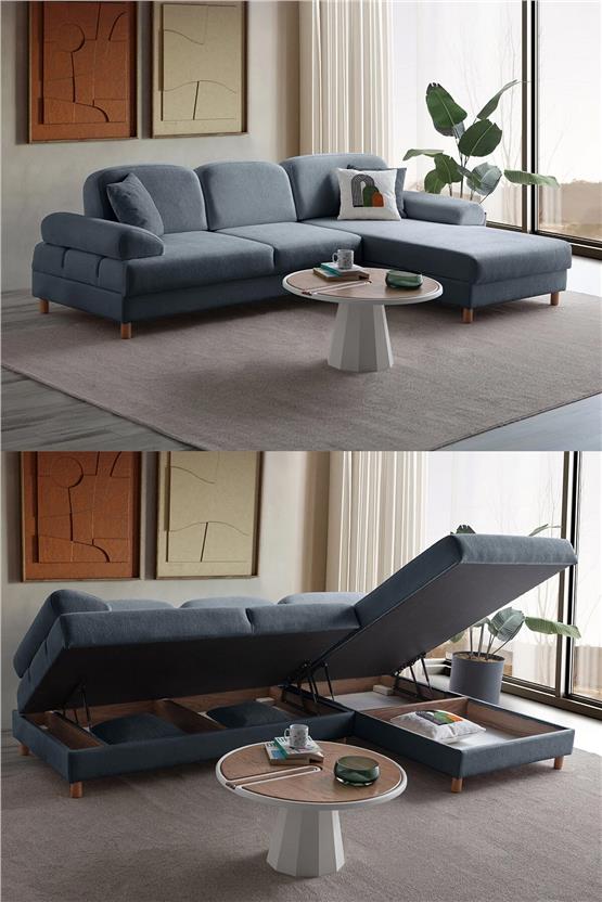 Eymense Aries Yataklı Sandıklı Köşe Takımı Mavi Sağ Köşe