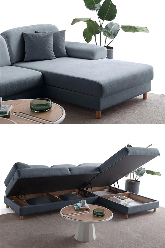 Eymense Aries Yataklı Sandıklı Köşe Takımı Mavi Sağ Köşe