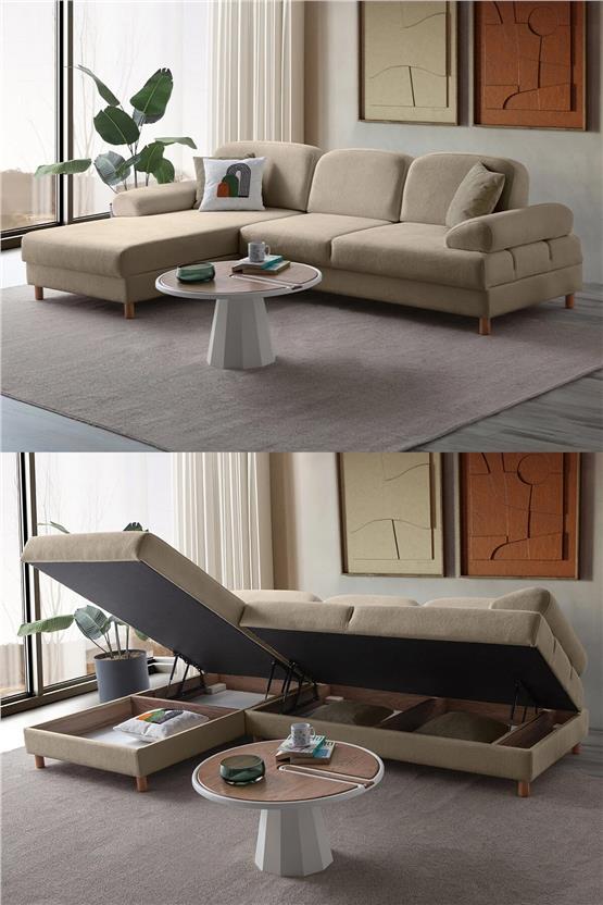 Eymense Aries Yataklı Sandıklı Köşe Takımı Sütlü Kahve Sol Köşe