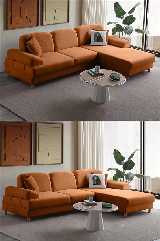 Eymense Aries Yataklı Sandıklı Köşe Takımı Turuncu Sağ Köşe