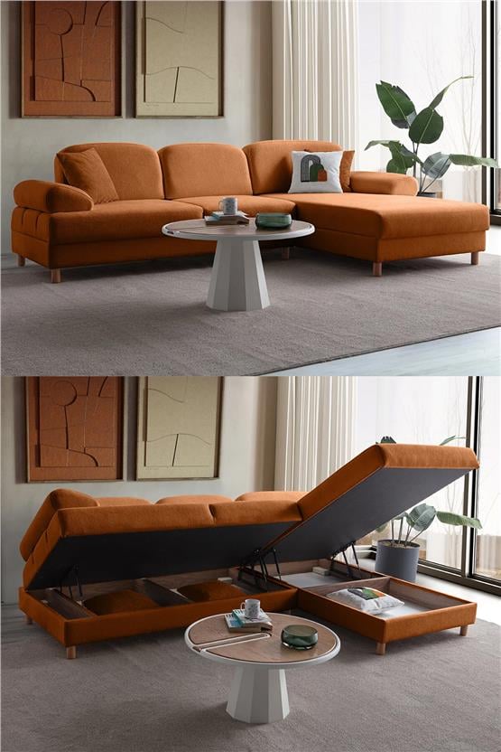 Eymense Aries Yataklı Sandıklı Köşe Takımı Turuncu Sağ Köşe