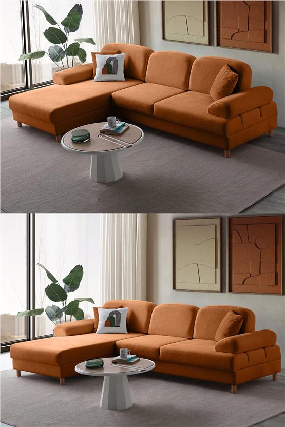 Eymense Aries Yataklı Sandıklı Köşe Takımı Turuncu Sol Köşe