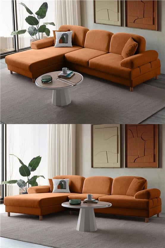 Eymense Aries Yataklı Sandıklı Köşe Takımı Turuncu Sol Köşe