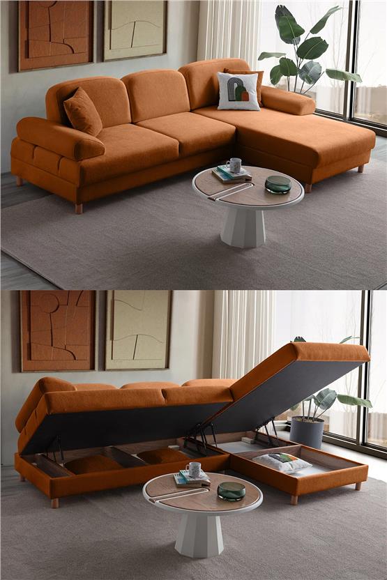 Eymense Aries Yataklı Sandıklı Köşe Takımı Turuncu Sağ Köşe