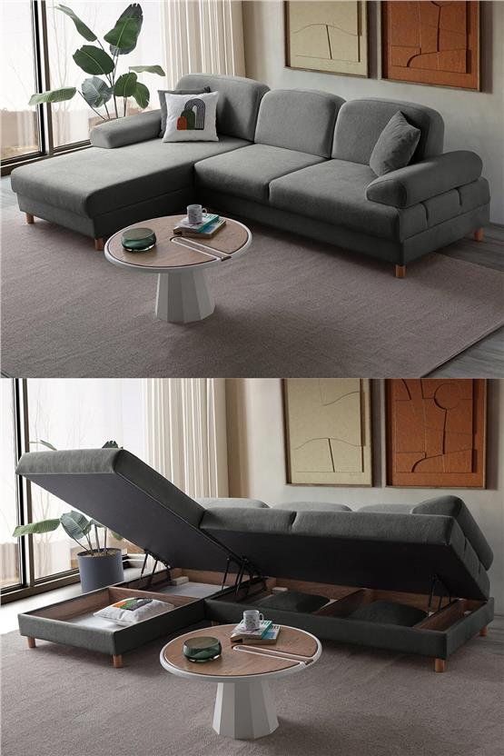 Eymense Aries Yataklı Sandıklı Köşe Takımı Antrasit Sol Köşe