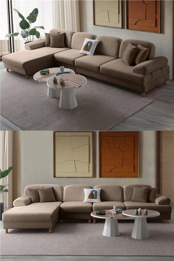 Eymense Aries Yataklı Sandıklı Köşe Takımı Kahverengi Sol Köşe