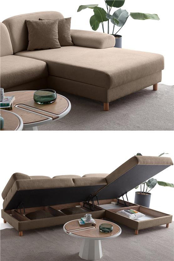 Eymense Aries Yataklı Sandıklı Köşe Takımı Kahverengi Sağ Köşe