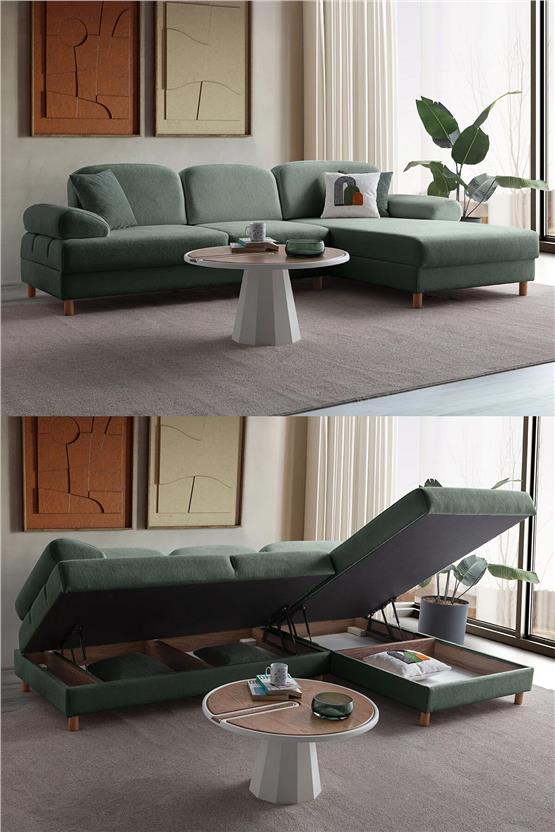 Eymense Aries Yataklı Sandıklı Köşe Takımı Yeşil Sağ Köşe