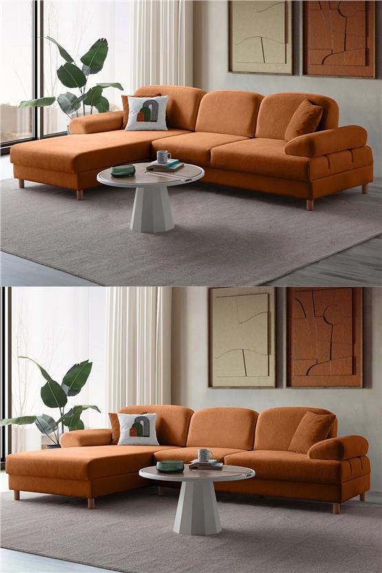 Eymense Aries Yataklı Sandıklı Köşe Takımı Turuncu Sol Köşe