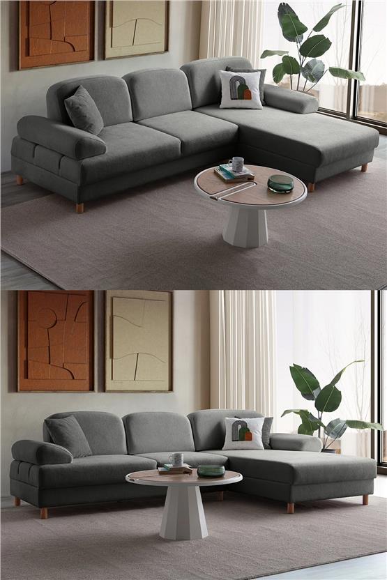 Eymense Aries Yataklı Sandıklı Köşe Takımı Antrasit Sağ Köşe