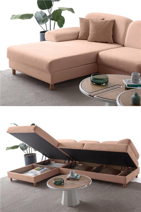 Eymense Aries Yataklı Sandıklı Köşe Takımı Pembe Sol Köşe