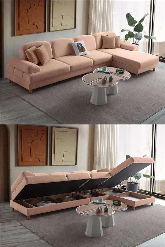 Eymense Aries Yataklı Sandıklı Piyonlu Köşe Takımı Pembe Sağ Köşe