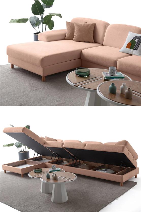 Eymense Aries Yataklı Sandıklı Piyonlu Köşe Takımı Pembe Sol Köşe