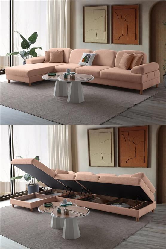 Eymense Aries Yataklı Sandıklı Piyonlu Köşe Takımı Pembe Sol Köşe