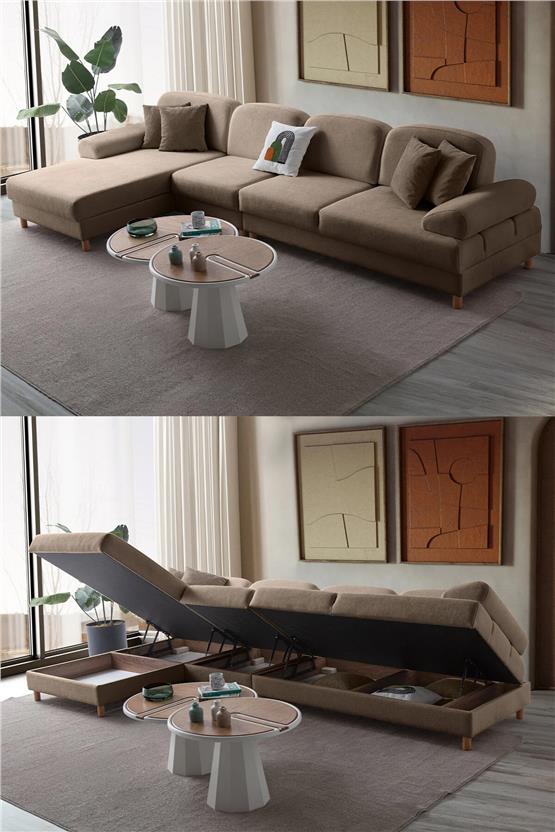 Eymense Aries Yataklı Sandıklı Piyonlu Köşe Takımı Kahverengi Sol Köşe