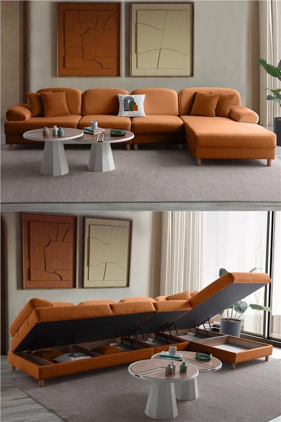 Eymense Aries Yataklı Sandıklı Piyonlu Köşe Takımı Turuncu Sağ Köşe