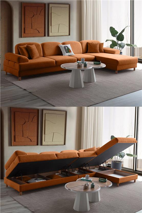 Eymense Aries Yataklı Sandıklı Piyonlu Köşe Takımı Turuncu Sağ Köşe