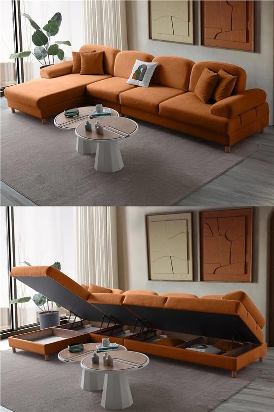 Eymense Aries Yataklı Sandıklı Piyonlu Köşe Takımı Turuncu Sol Köşe