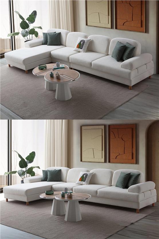 Eymense Aries Yataklı Sandıklı Piyonlu Köşe Takımı Beyaz Sol Köşe