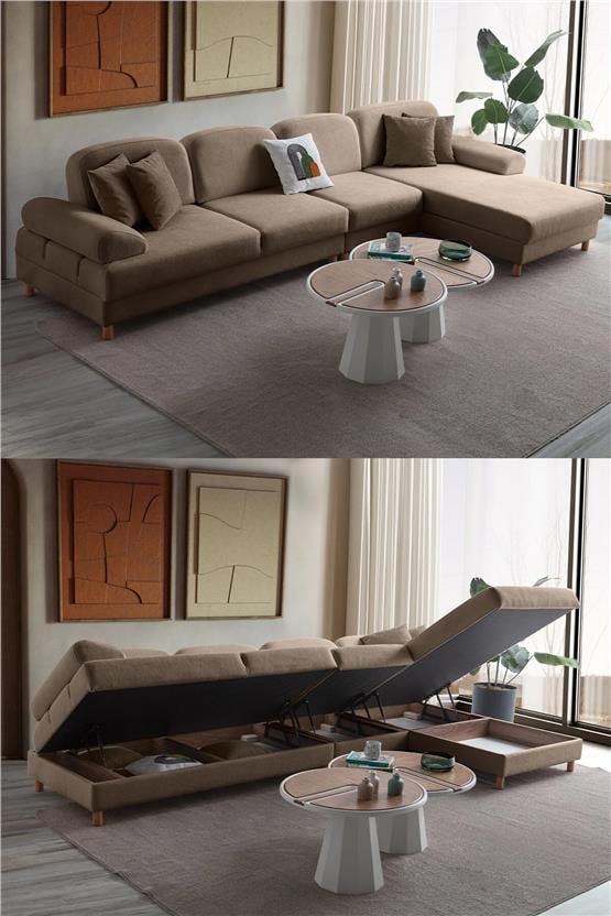 Eymense Aries Yataklı Sandıklı Piyonlu Köşe Takımı Kahverengi Sağ Köşe