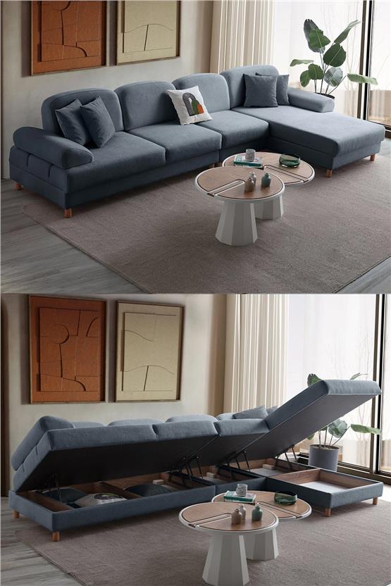 Eymense Aries Yataklı Sandıklı Piyonlu Köşe Takımı Mavi Sağ Köşe