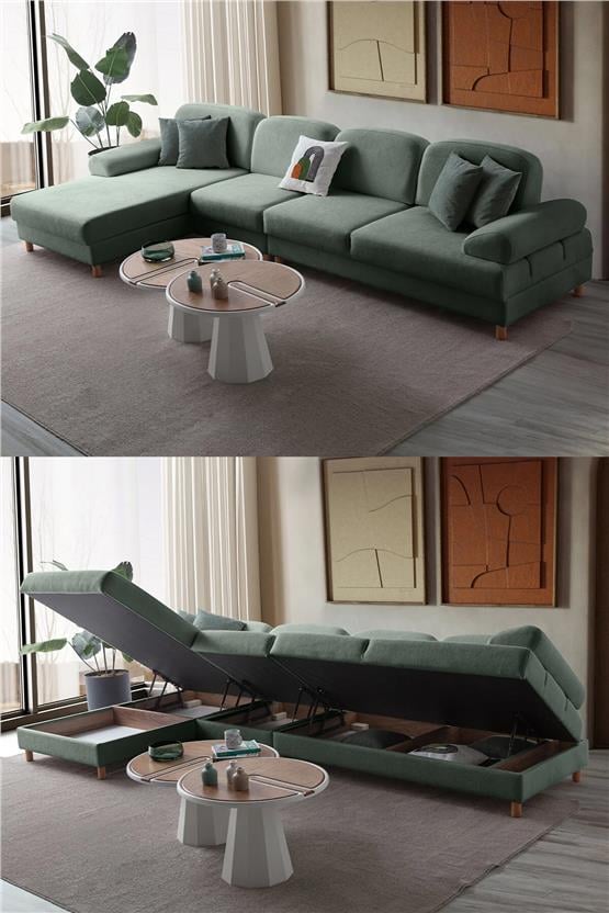 Eymense Aries Yataklı Sandıklı Piyonlu Köşe Takımı Yeşil Sol Köşe