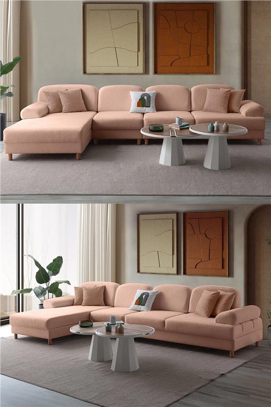 Eymense Aries Yataklı Sandıklı Piyonlu Köşe Takımı Pembe Sol Köşe