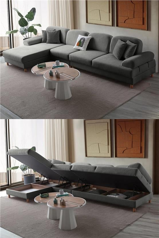 Eymense Aries Yataklı Sandıklı Piyonlu Köşe Takımı Antrasit Sol Köşe