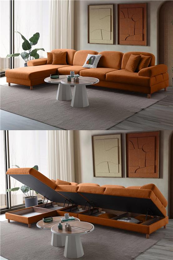 Eymense Aries Yataklı Sandıklı Piyonlu Köşe Takımı Turuncu Sol Köşe