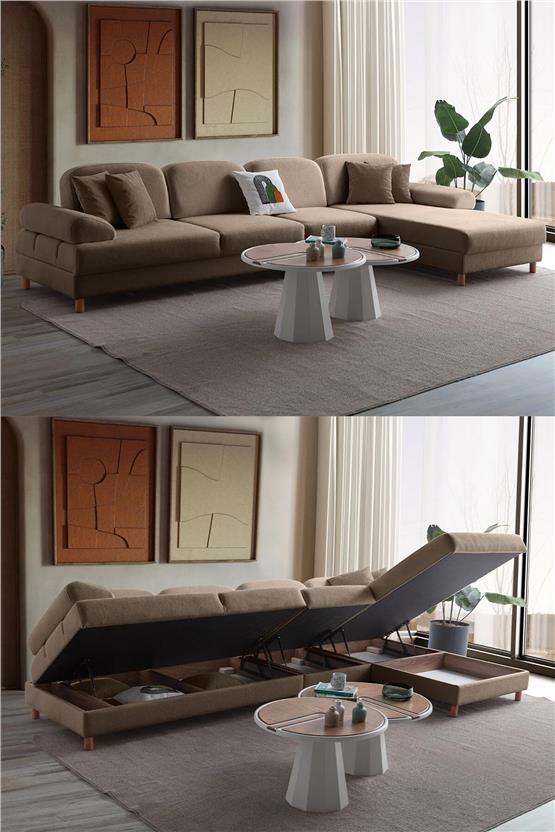 Eymense Aries Yataklı Sandıklı Piyonlu Köşe Takımı Kahverengi Sağ Köşe