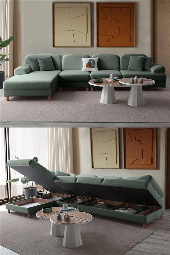 Eymense Aries Yataklı Sandıklı Piyonlu Köşe Takımı Yeşil Sol Köşe