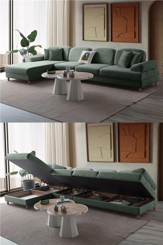 Eymense Aries Yataklı Sandıklı Piyonlu Köşe Takımı Yeşil Sol Köşe