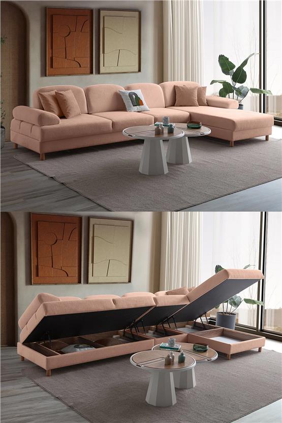 Eymense Aries Yataklı Sandıklı Piyonlu Köşe Takımı Pembe Sağ Köşe