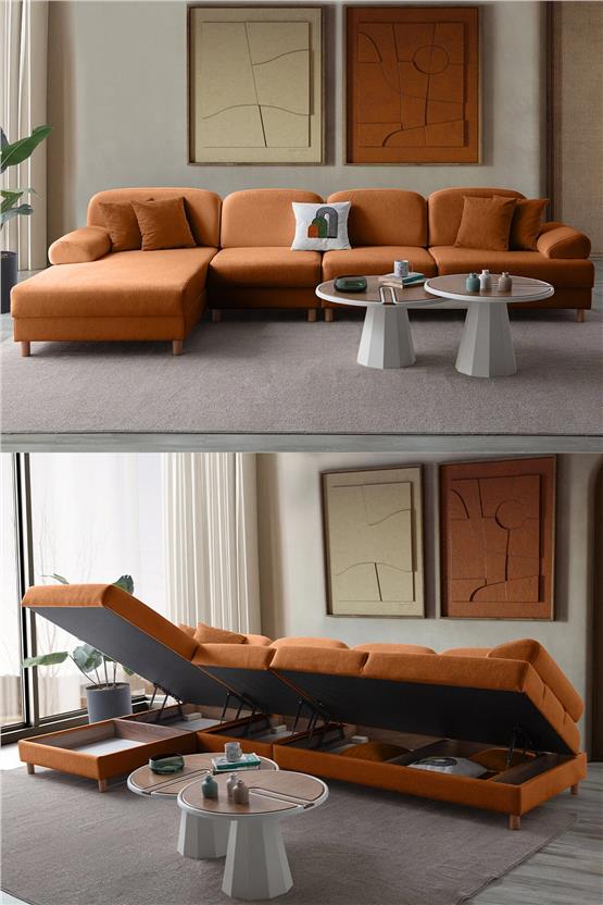 Eymense Aries Yataklı Sandıklı Piyonlu Köşe Takımı Turuncu Sol Köşe