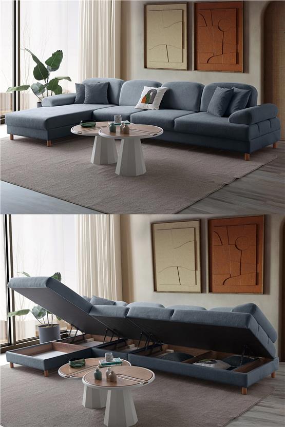 Eymense Aries Yataklı Sandıklı Piyonlu Köşe Takımı Mavi Sol Köşe